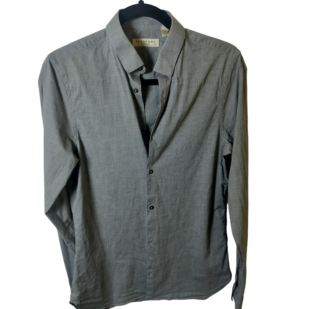 Burberry London Mens Grey Cotton Blend Button Down Shirt Made in Italy Size M